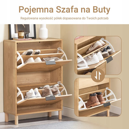 Aukšta batų spintelė su 2 skyriais, ąžuolo spalvos, prieškambario lentyna 60x24cm FSR200-II-N