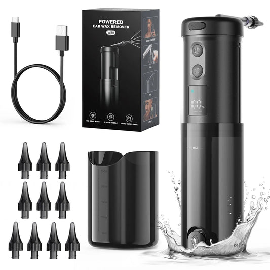 Ausų sieros šalinimo irigatorius, ausų valymo prietaisas, 5 režimai, 10 antgalių, USB-C