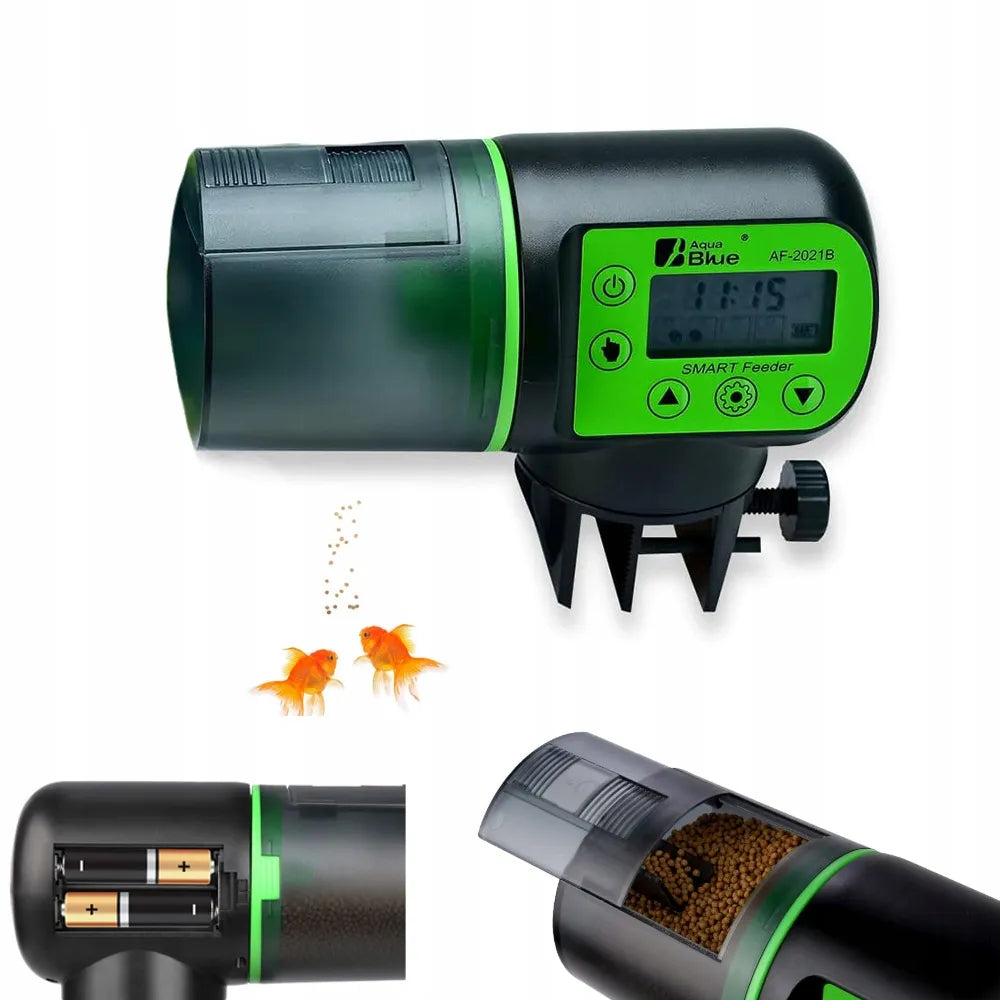 Automatinė akvariumo žuvų šėrykla su pašaro dozatoriumi