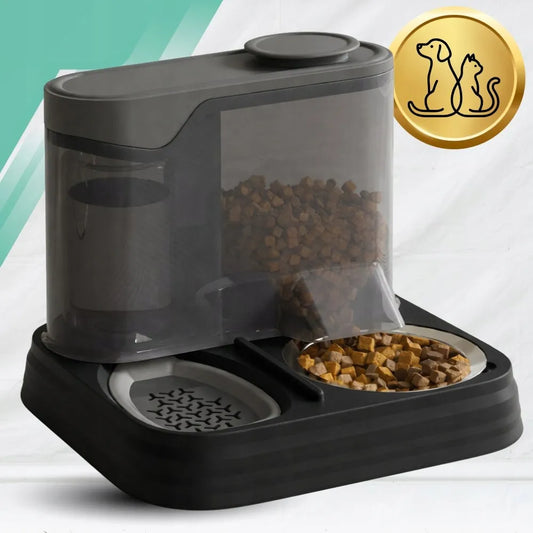 Automatinė katės šėrykla su girdykla 2 viename, maisto dozatorius ir dubenėlis, juoda