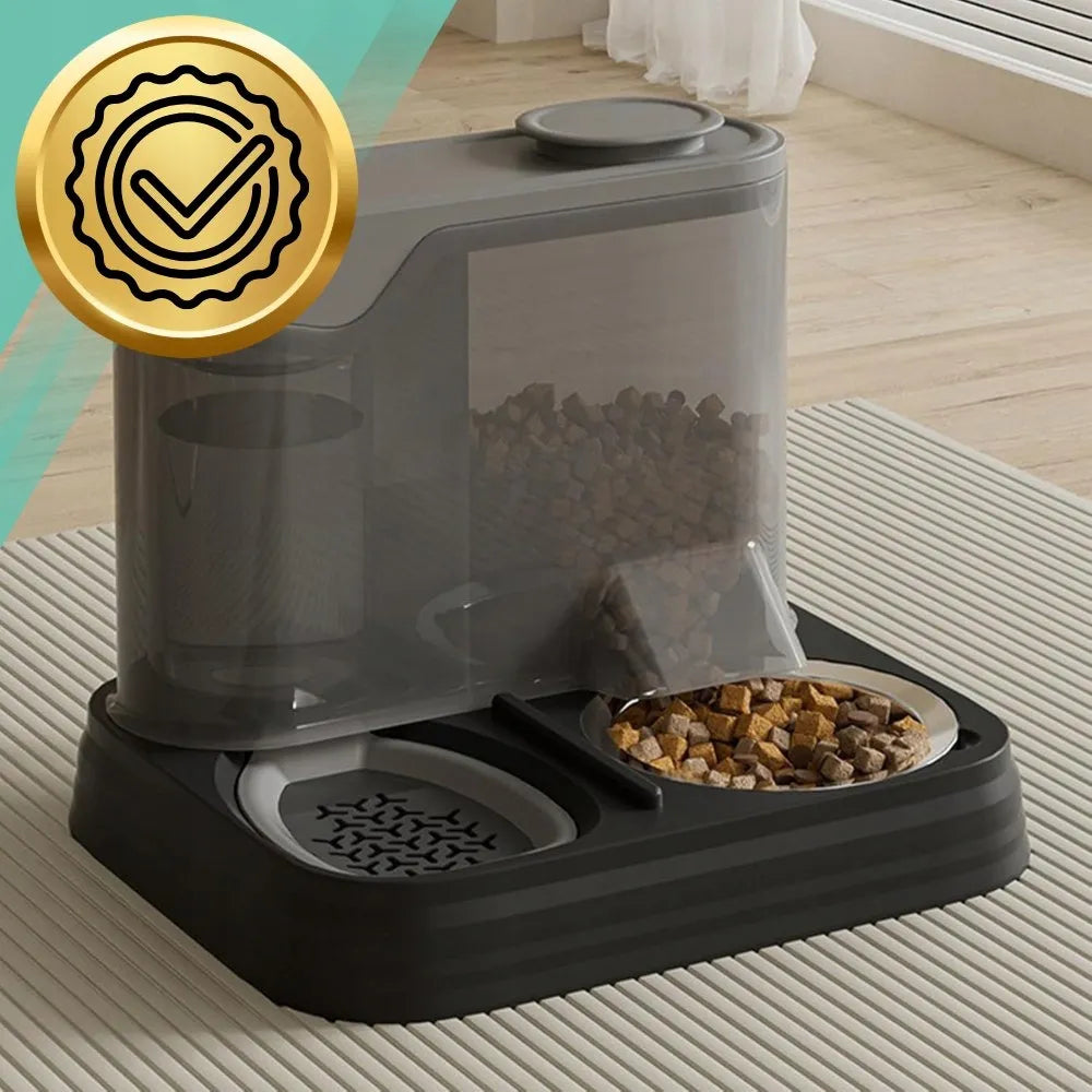 Automatinė katės šėrykla su girdykla 2 viename, maisto dozatorius ir dubenėlis, juoda