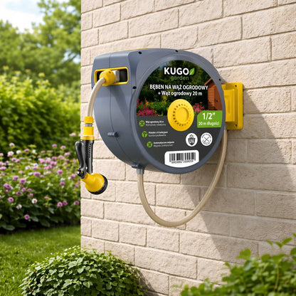 Automatinė sodo žarnos ritė 20 m + 2 m 1/2" su purkštuvu 8F