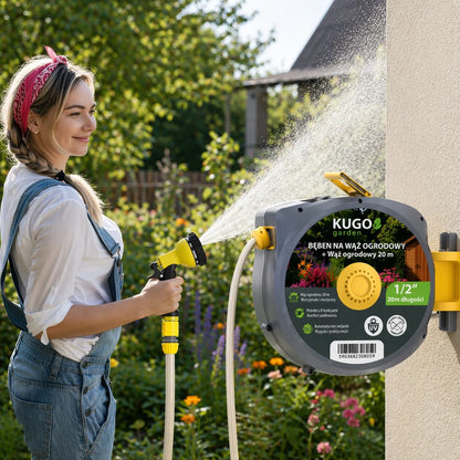 Automatinė sodo žarnos ritė 20 m + 2 m 1/2" su purkštuvu 8F
