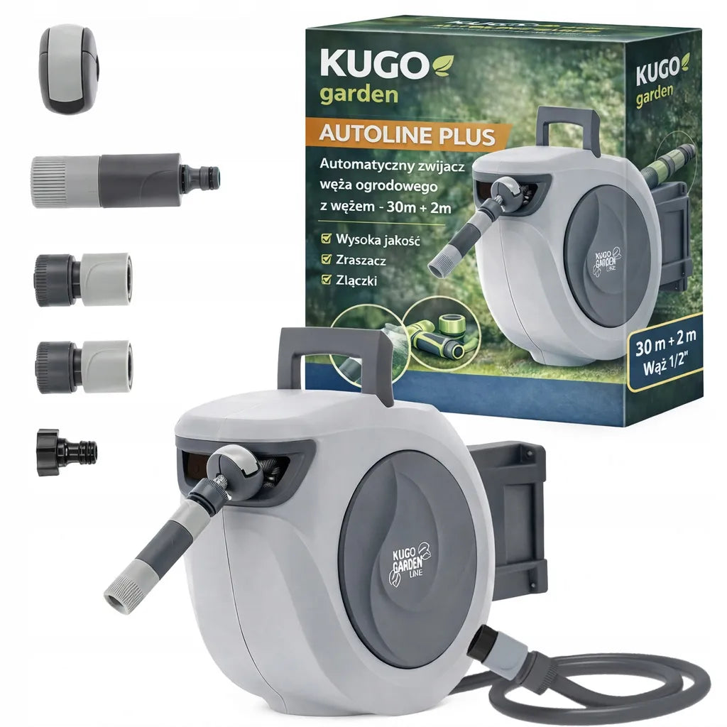 Automatinė sodo žarnos ritė 30 m + 2 m 1/2" su purkštuvu
