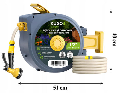 Automatinė sodo žarnos ritė 30m + 2m 1/2" su purkštuvu 8F