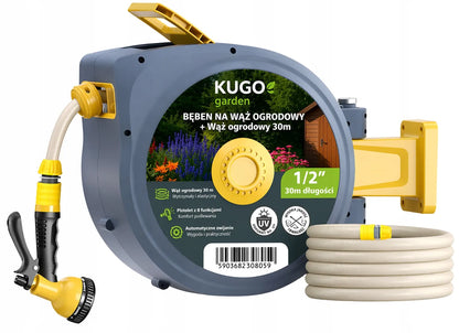 Automatinė sodo žarnos ritė 30m + 2m 1/2" su purkštuvu 8F