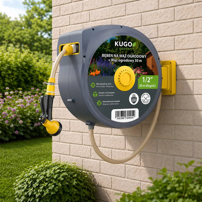 Automatinė sodo žarnos ritė 30m + 2m 1/2" su purkštuvu 8F