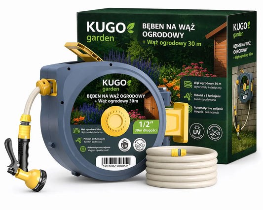 Automatinė sodo žarnos ritė 30m + 2m 1/2" su purkštuvu 8F