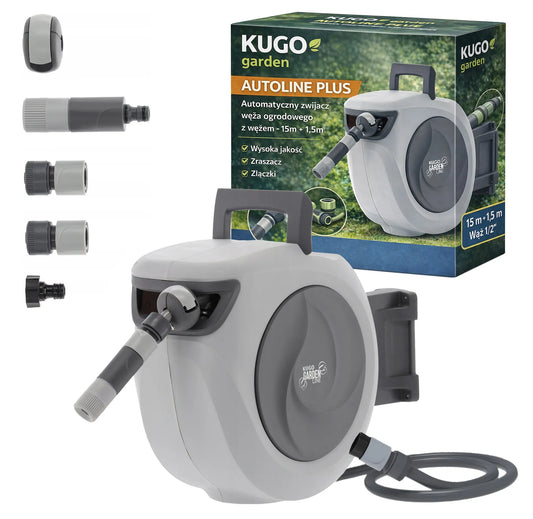 Automatinė sodo žarnos ritė su 15m + 1,5m 1/2" žarna ir purkštuvu