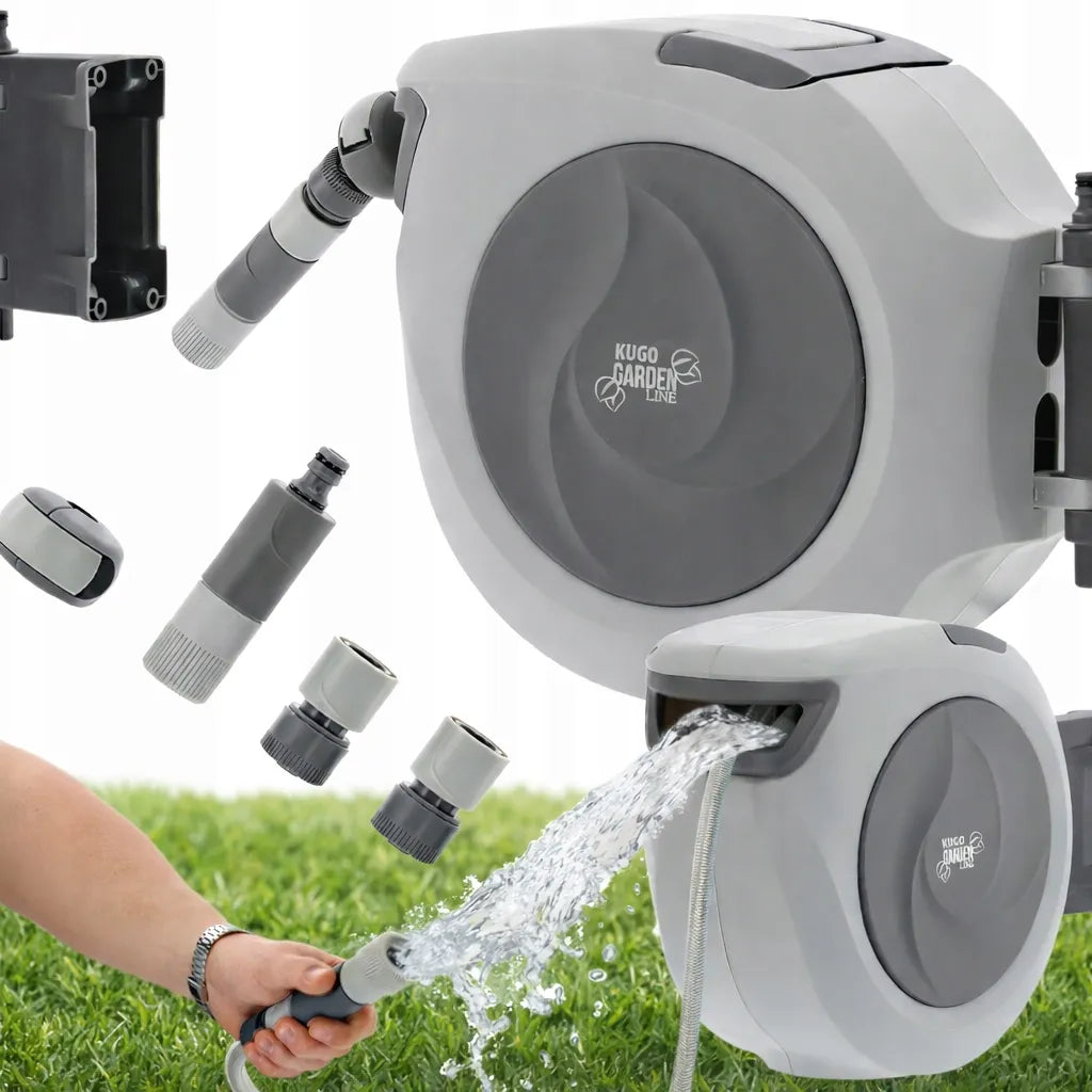 Automatinė sodo žarnos ritė su 15m + 1,5m 1/2" žarna ir purkštuvu