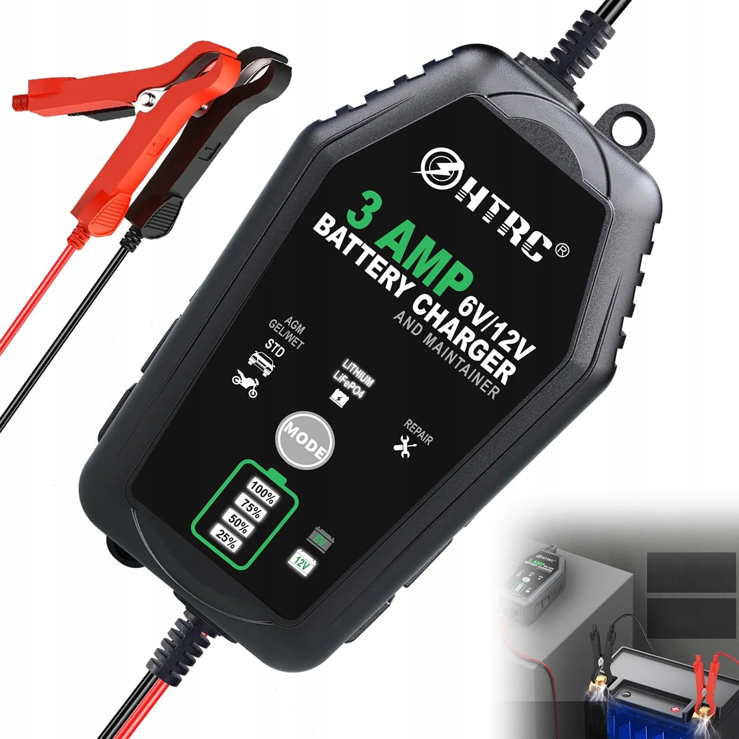 Automatinis automobilio akumuliatoriaus įkroviklis LCD 6V 12V 3A