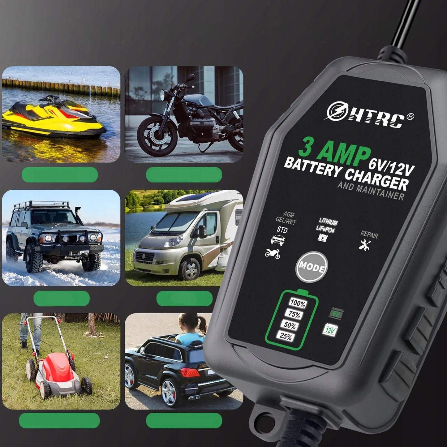 Automatinis automobilio akumuliatoriaus įkroviklis LCD 6V 12V 3A