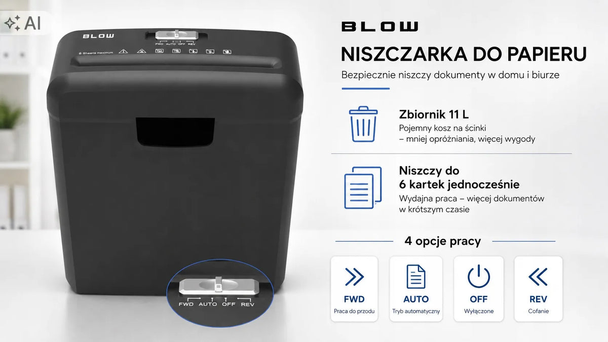 Automatinis „BLOW“ dokumentų naikiklis, 11 l, iki 6 lapų
