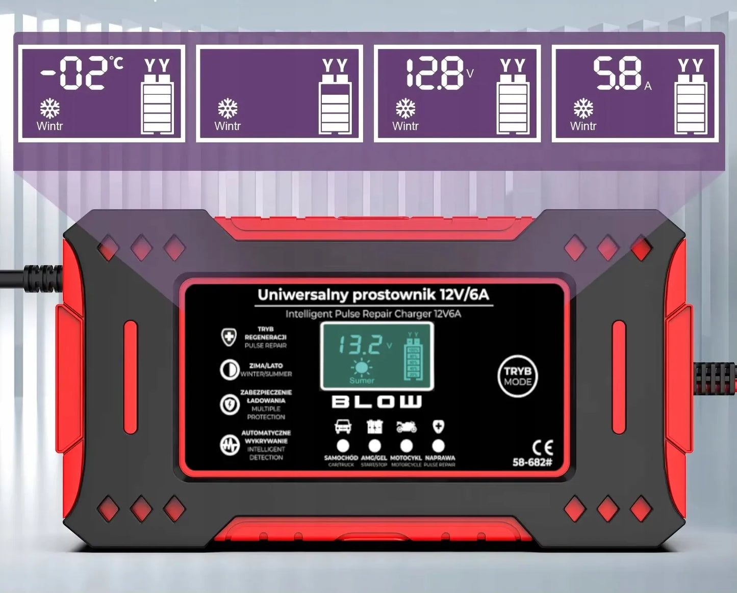 Automatinis išmanusis akumuliatoriaus įkroviklis BLOW LCD 12V 6A