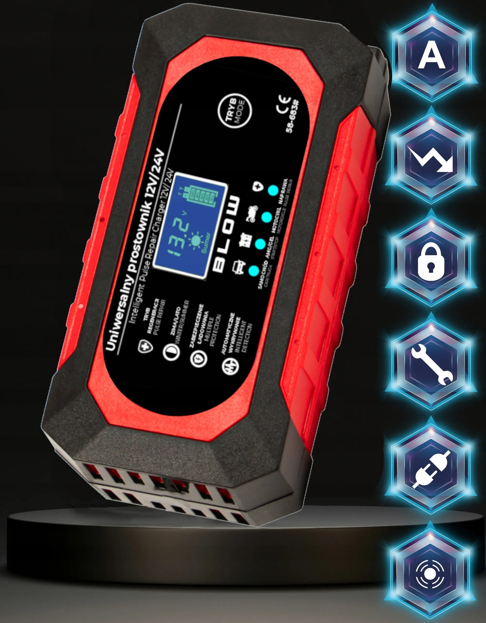 AUTOMATINIS IŠMANUSIS AKUMULIATORIAUS ĮKROVIKLIS LCD 24V 12V 8A