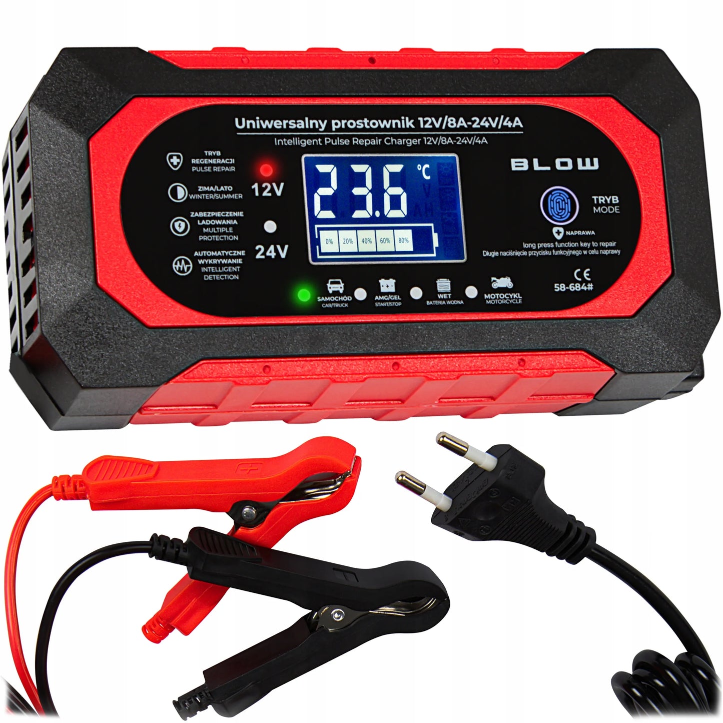 AUTOMATINIS IŠMANUSIS AKUMULIATORIAUS ĮKROVIKLIS LCD 24V 12V 8A
