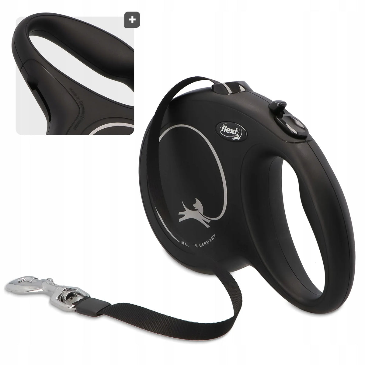 Automatinis juostinis šuns pavadėlis Flexi New Classic, 8 m, L dydžio, juodas, su užraktu