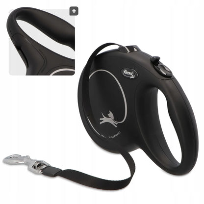 Automatinis juostinis šuns pavadėlis Flexi New Classic, 8 m, L dydžio, juodas, su užraktu