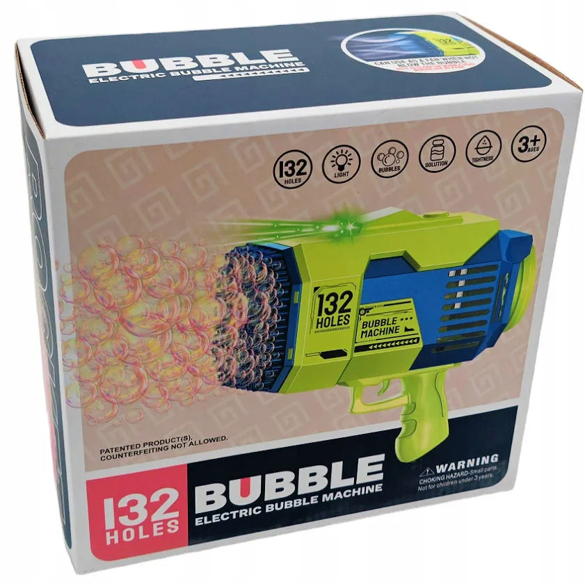 Automatinis muilo burbulų pistoletas Coil 132 skylutės bazuka su skysčiu žalias