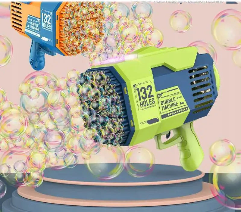 Automatinis muilo burbulų pistoletas Coil 132 skylutės bazuka su skysčiu žalias