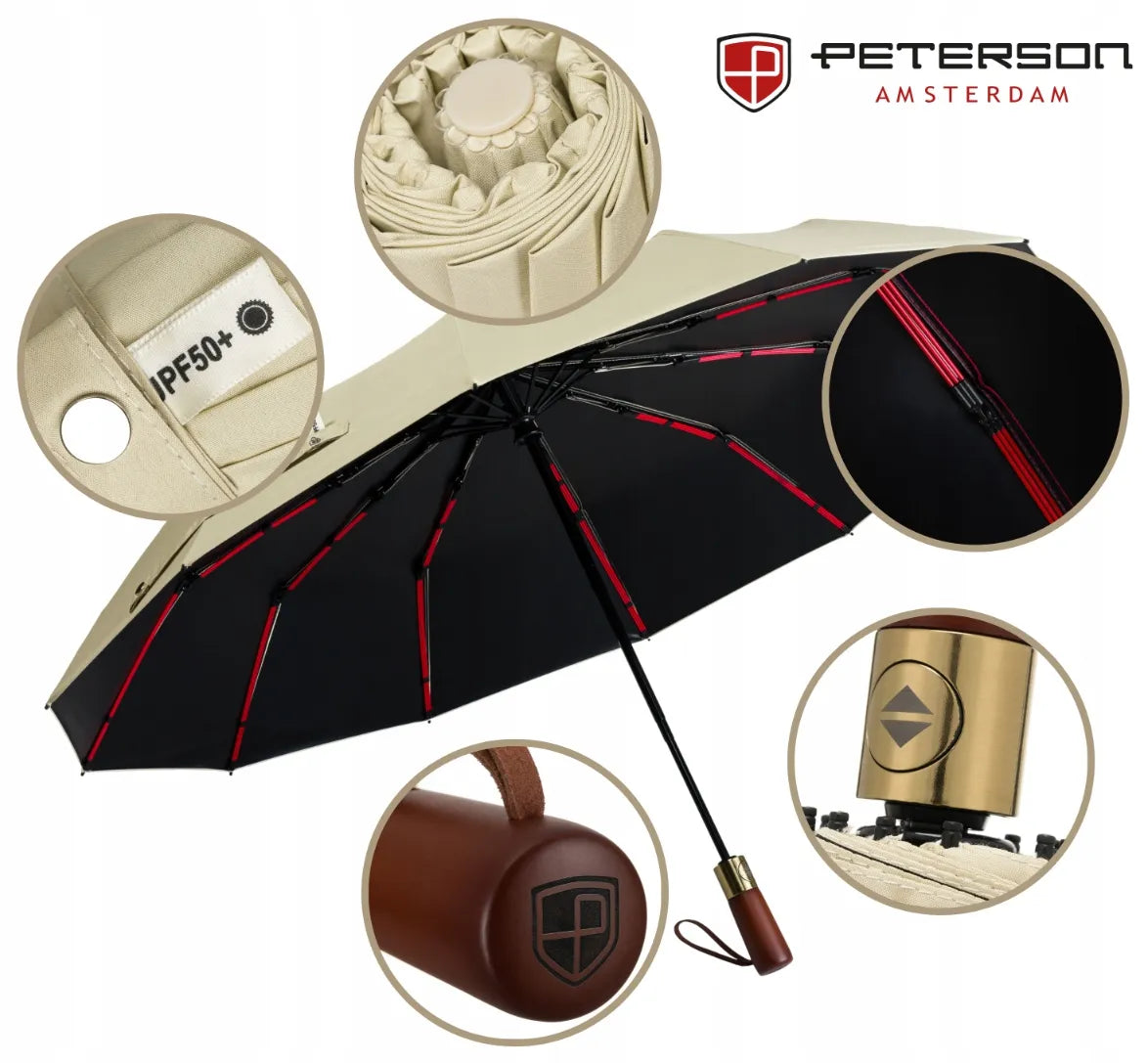 Automatinis sulankstomas Peterson skėtis su dėklu, baltas