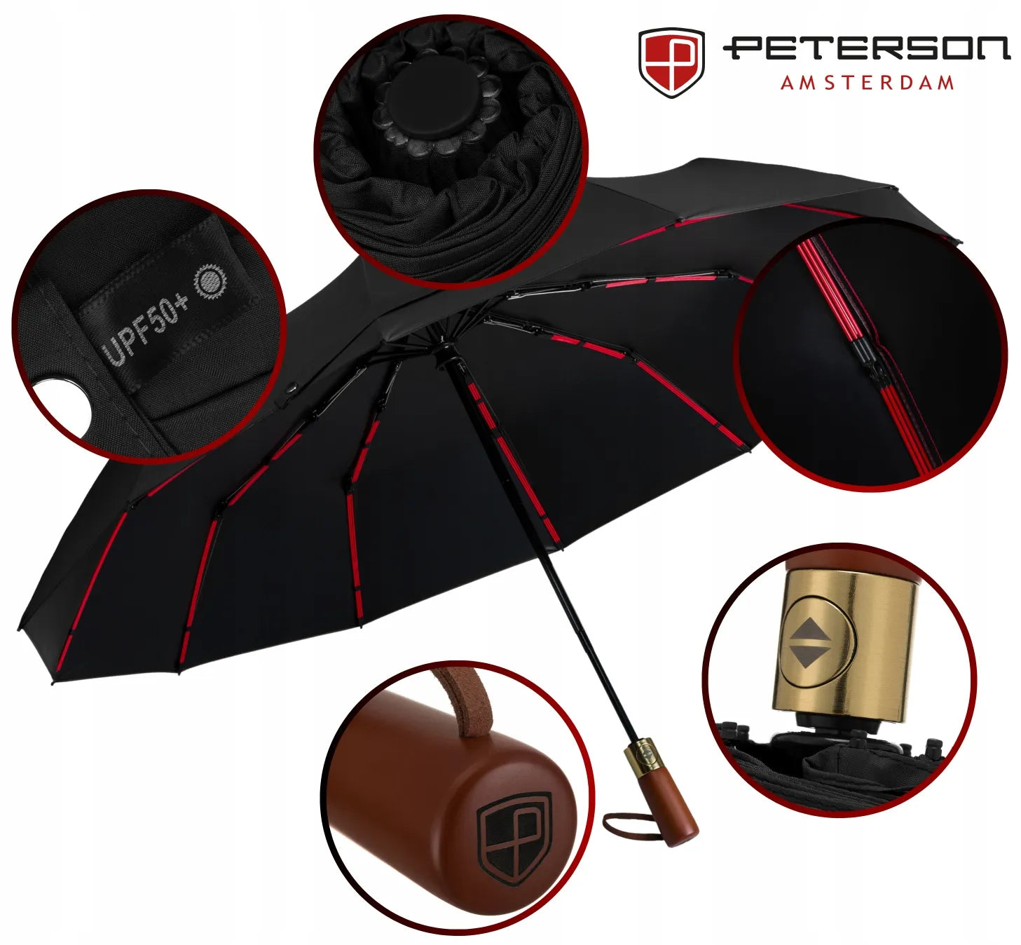 Automatinis sulankstomas skėtis Peterson, su dėklu, juodas