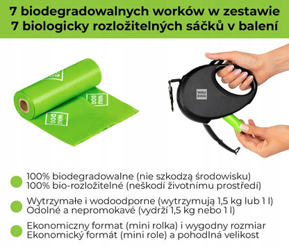 Automatinis šuns pavadėlis WAUDOG su maišelių laikikliu ir atšvaitine juosta, S dydis, iki 12 kg