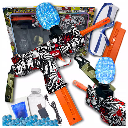 Automatinis UZI žaislinis pistoletas su 1000 gelinių kulkų, elektrinis, graffiti dizainas