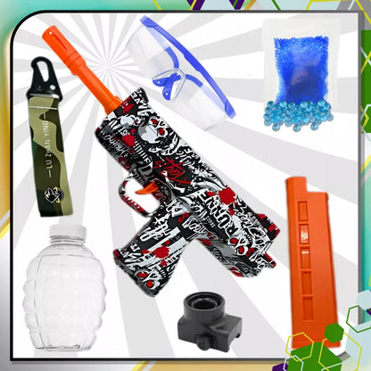 Automatinis UZI žaislinis pistoletas su 1000 gelinių kulkų, elektrinis, graffiti dizainas