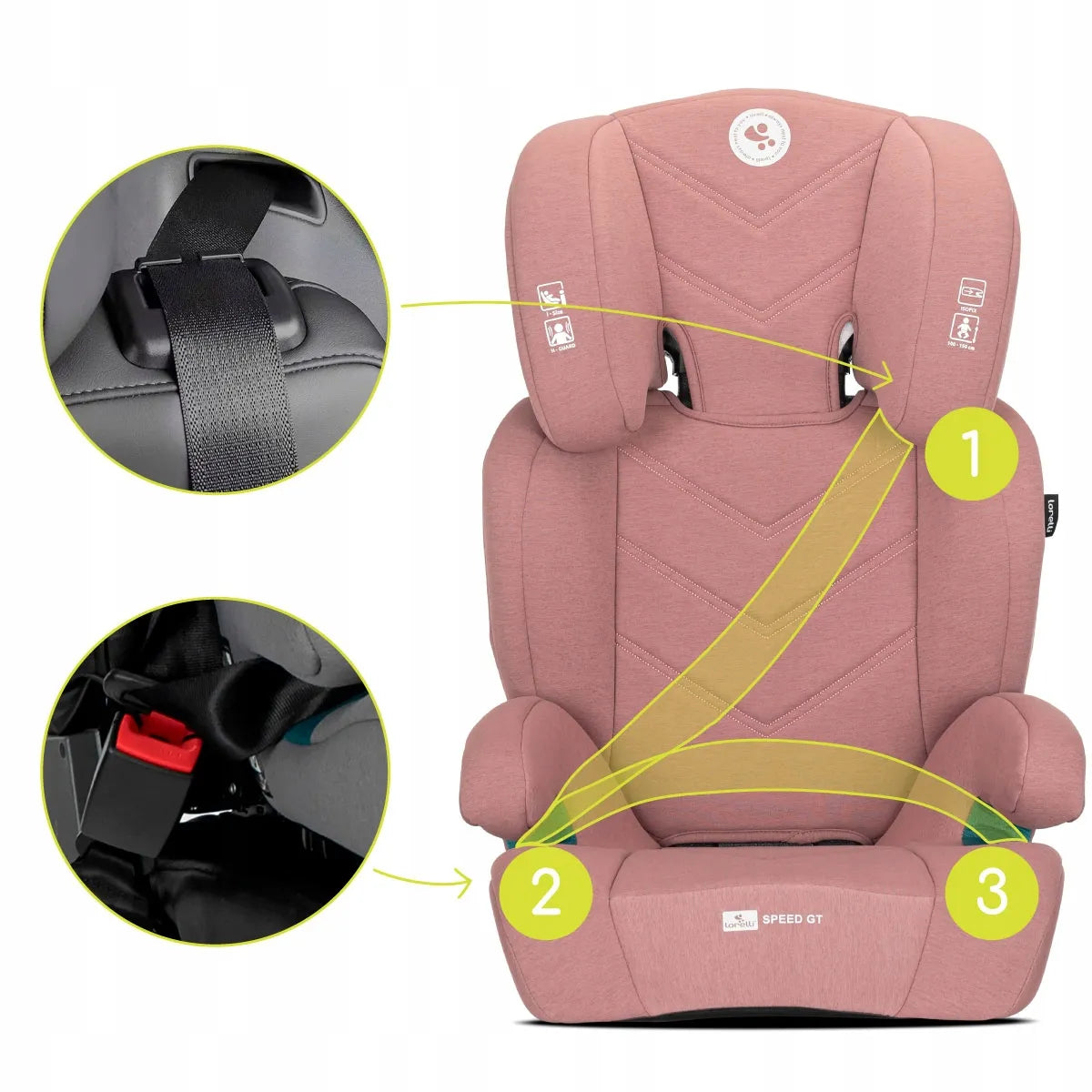 Automobilinė kėdutė „Lorelli Speed GT“, 15–36 kg, ISOFIX, i-Size, 100–150 cm, rožinė