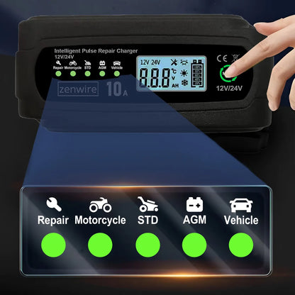 Automobilinis akumuliatorių įkroviklis su remonto funkcija 12V 24V 10A