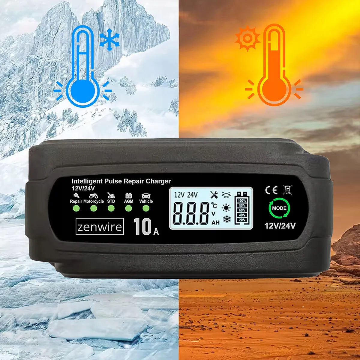 Automobilinis akumuliatorių įkroviklis su remonto funkcija 12V 24V 10A