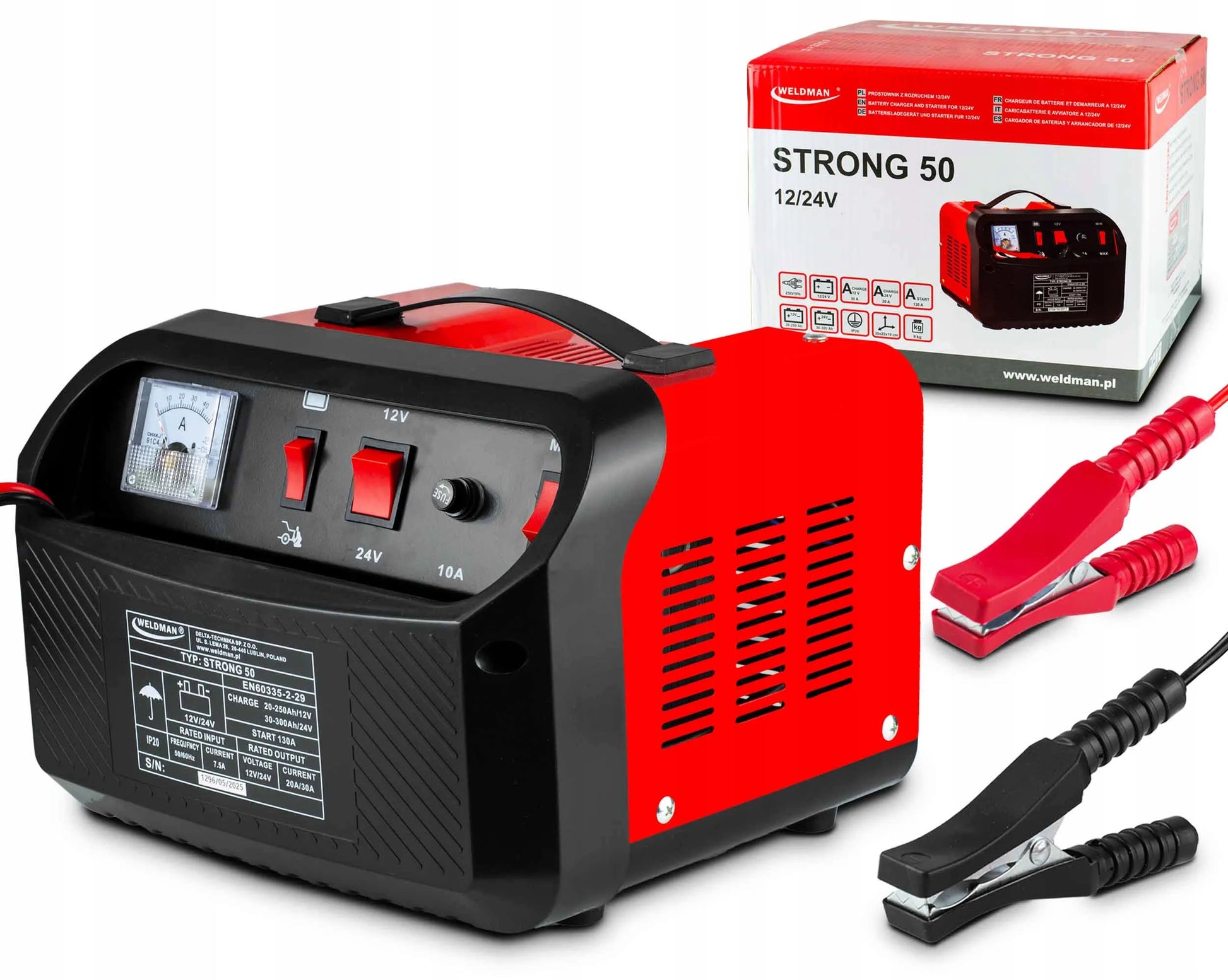 Automobilinis akumuliatorių kroviklis su paleidimo funkcija WELDMAN STRONG 50 12V 24V transformatorinis