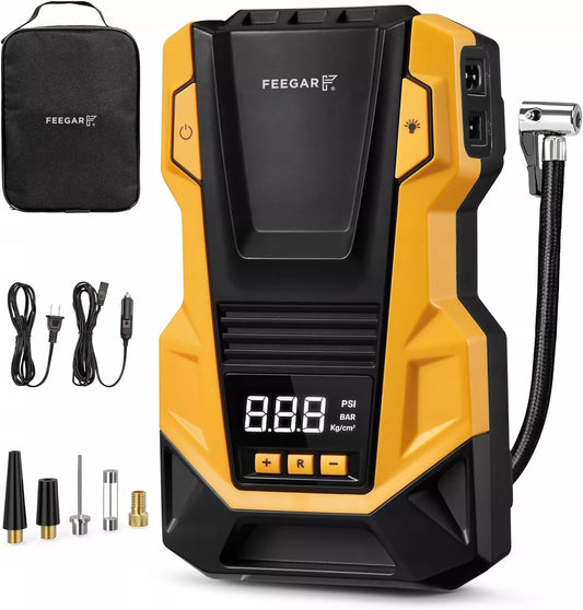 Automobilinis kompresorius 12V 230V Feegar, nešiojamas siurblys ratams su LED