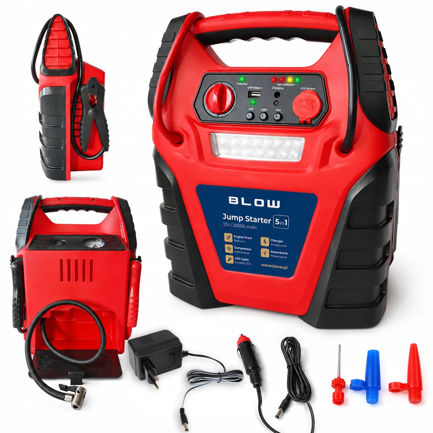 Automobilinis paleidiklis Jump Starter 5-in-1, 20000 mAh, 12V, kompresorius, „powerbank“