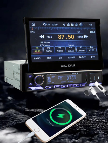 Automobilinis radijas 1-DIN 7 colių ištraukiamas jutiklinis ekranas CarPlay Android Auto