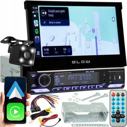 Automobilinis radijas 1-DIN 7 colių ištraukiamas jutiklinis ekranas CarPlay Android Auto