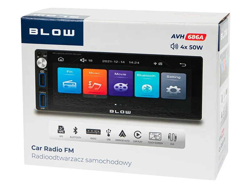 Automobilinis radijas BLOW AVH686A 1-DIN jutiklinis 6.86" Bluetooth CarPlay Android Auto