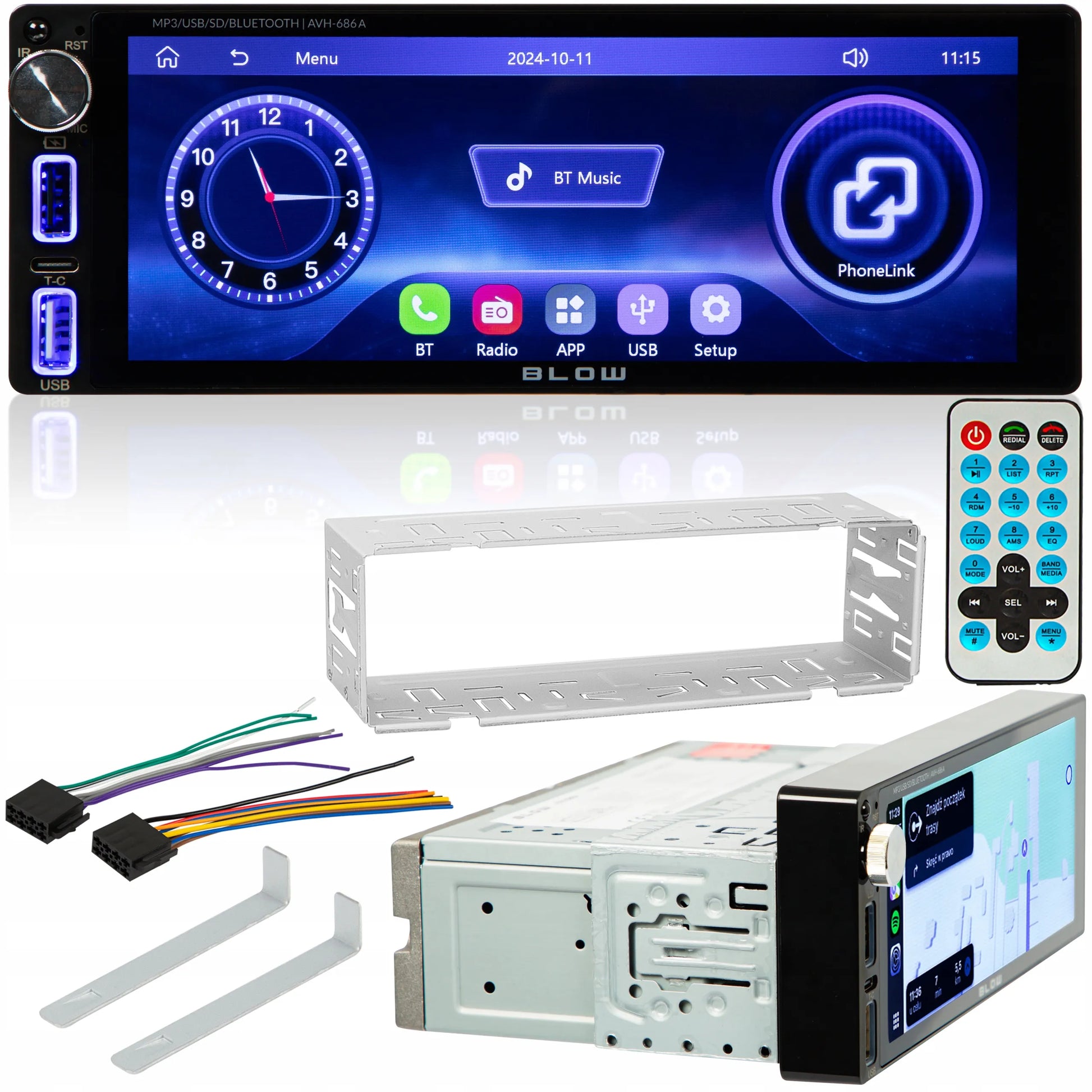 Automobilinis radijas BLOW AVH686A 1-DIN jutiklinis 6.86" Bluetooth CarPlay Android Auto