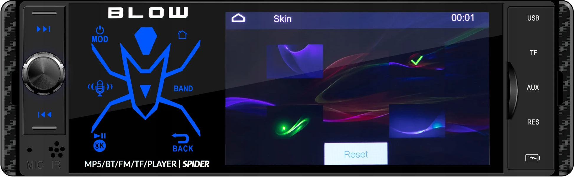 Automobilinis radijas BLOW Spider 1-DIN Bluetooth USB SD AUX jutiklinis 4 colių ekranas