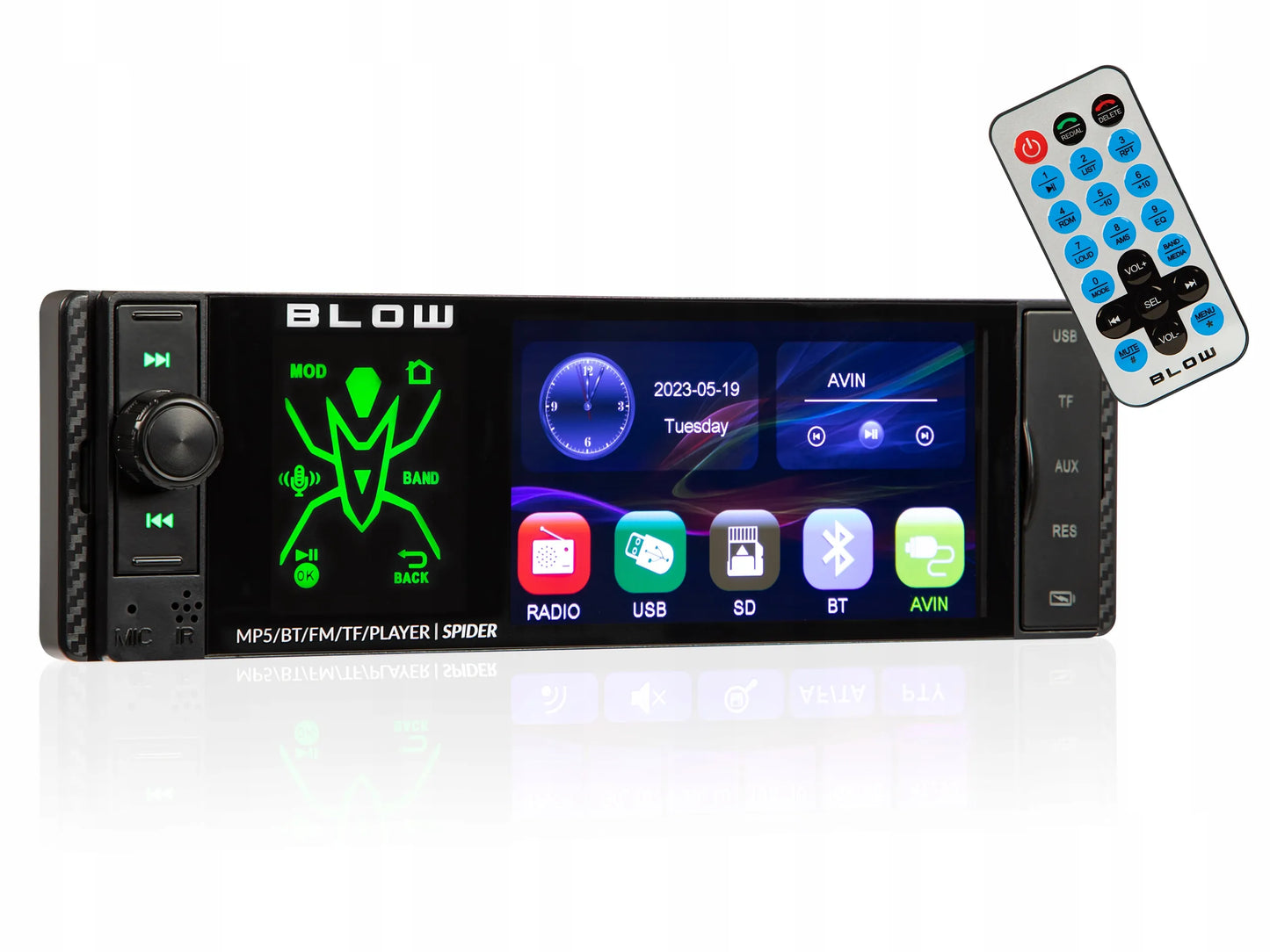 Automobilinis radijas BLOW Spider 1-DIN Bluetooth USB SD AUX jutiklinis 4 colių ekranas