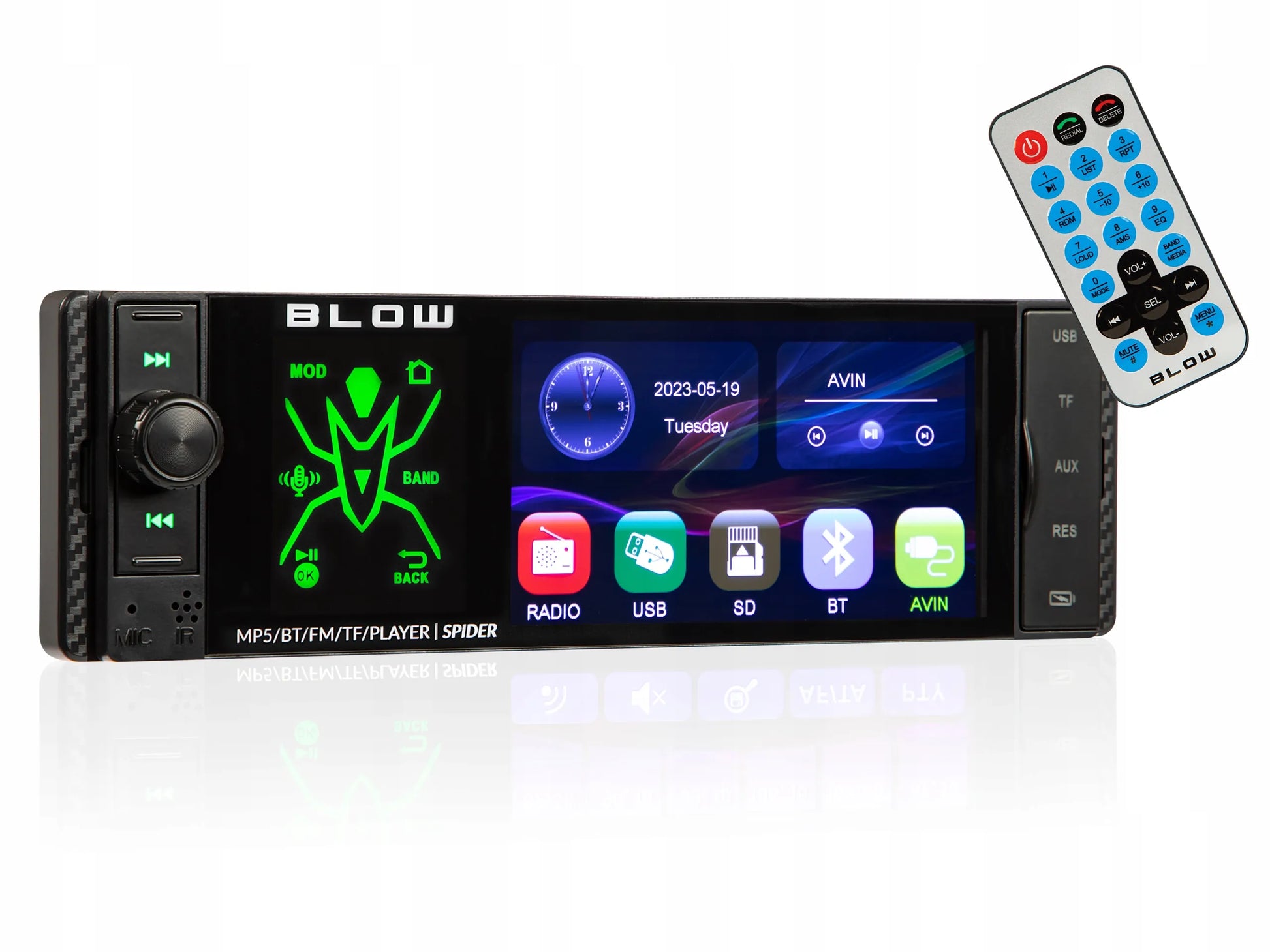 Automobilinis radijas BLOW Spider 1-DIN Bluetooth USB SD AUX jutiklinis 4 colių ekranas