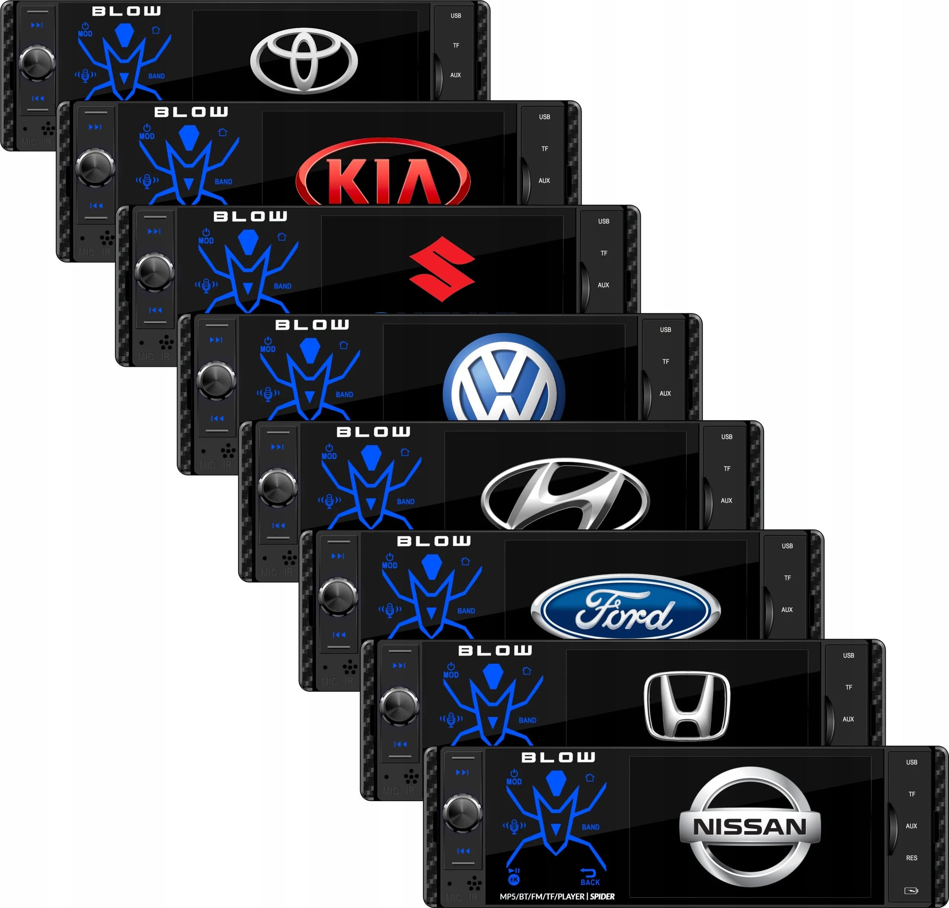 Automobilinis radijas BLOW Spider 1-DIN Bluetooth USB SD AUX jutiklinis 4 colių ekranas