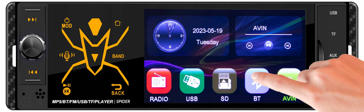 Automobilinis radijas BLOW Spider 1-DIN Bluetooth USB SD AUX jutiklinis 4 colių ekranas