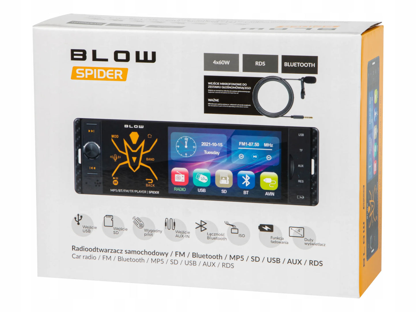 Automobilinis radijas BLOW Spider 1-DIN Bluetooth USB SD AUX jutiklinis 4 colių ekranas