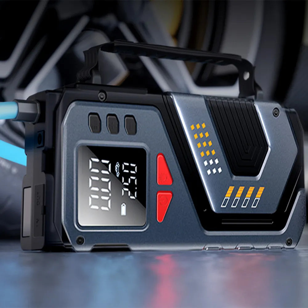 Automobilinis užvedimo įrenginys „Booster Jump Starter“ 8000mAh PowerBank kompresorius LED