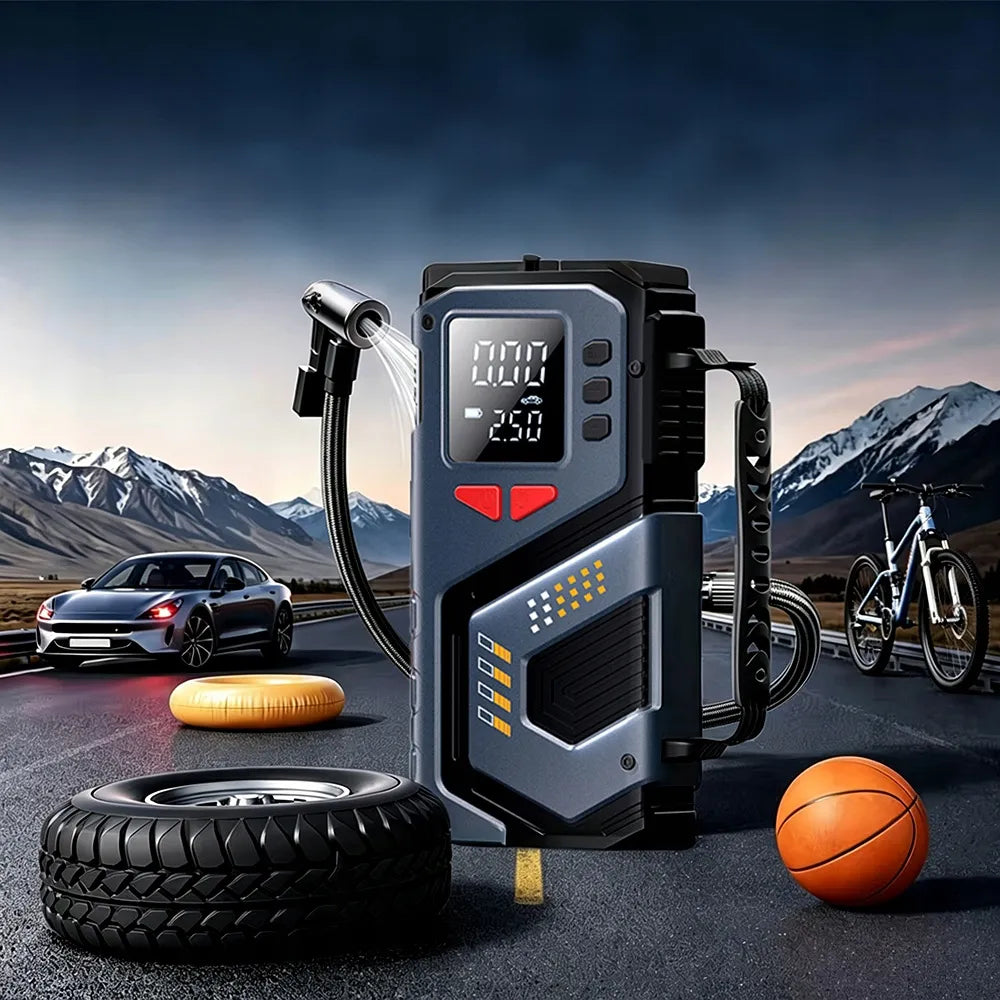 Automobilinis užvedimo įrenginys „Booster Jump Starter“ 8000mAh PowerBank kompresorius LED