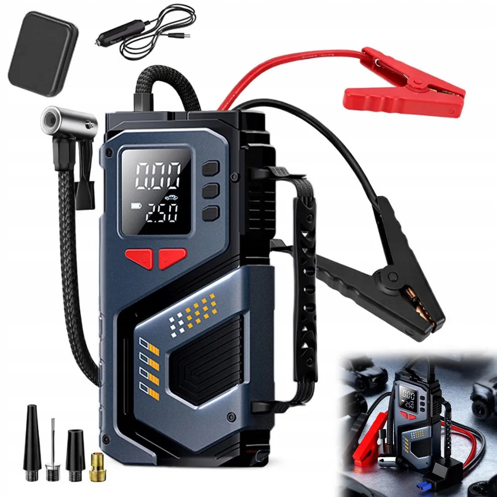 Automobilinis užvedimo įrenginys „Booster Jump Starter“ 8000mAh PowerBank kompresorius LED