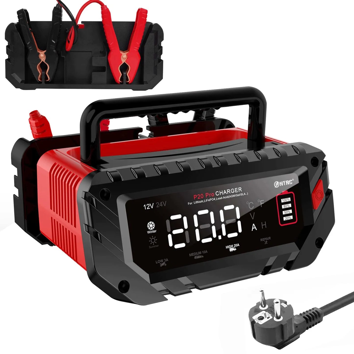 Automobilio akumuliatoriaus įkroviklis HTRC 12 V/24 V, 20 A