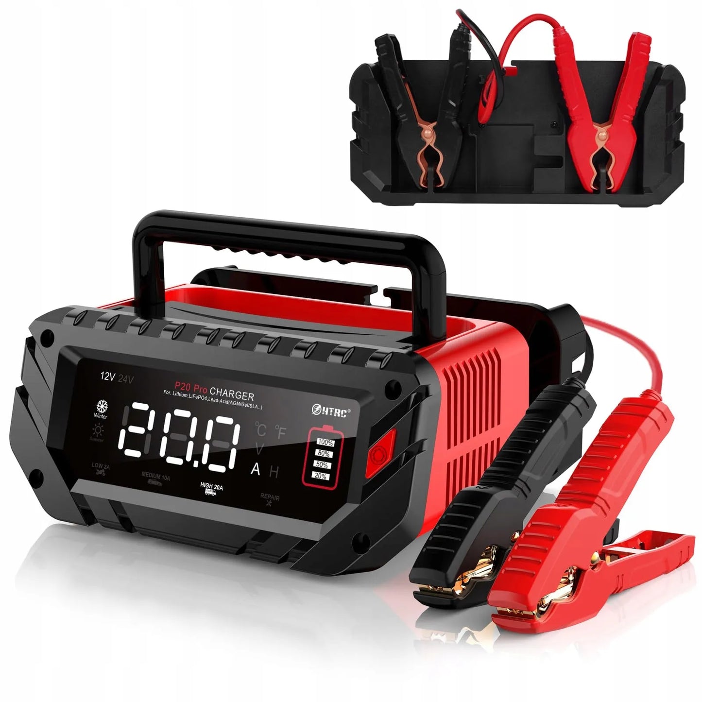 Automobilio akumuliatoriaus įkroviklis HTRC 12 V/24 V, 20 A